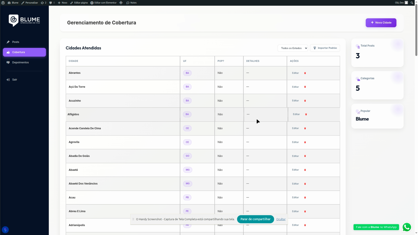 Painel Admin Frontend - Blume Telecom